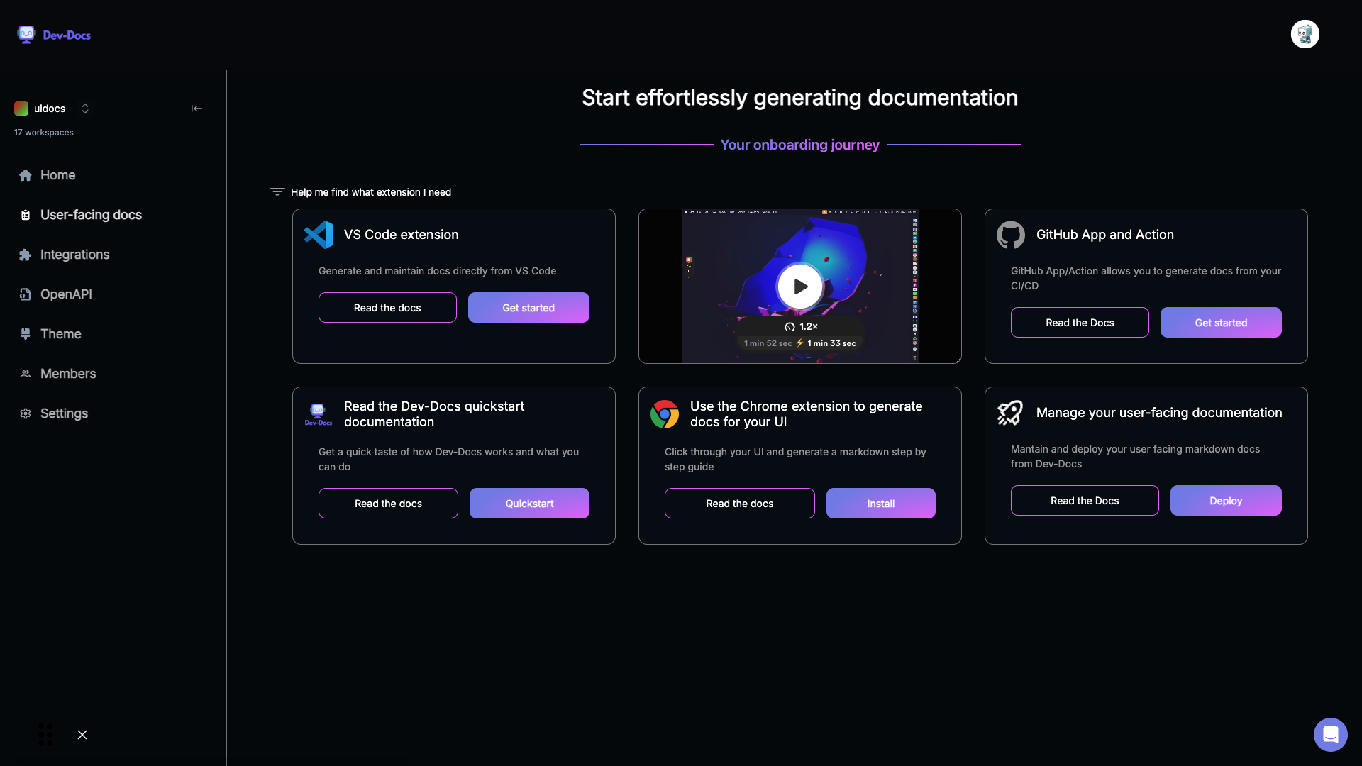 Dev-Docs dashboard