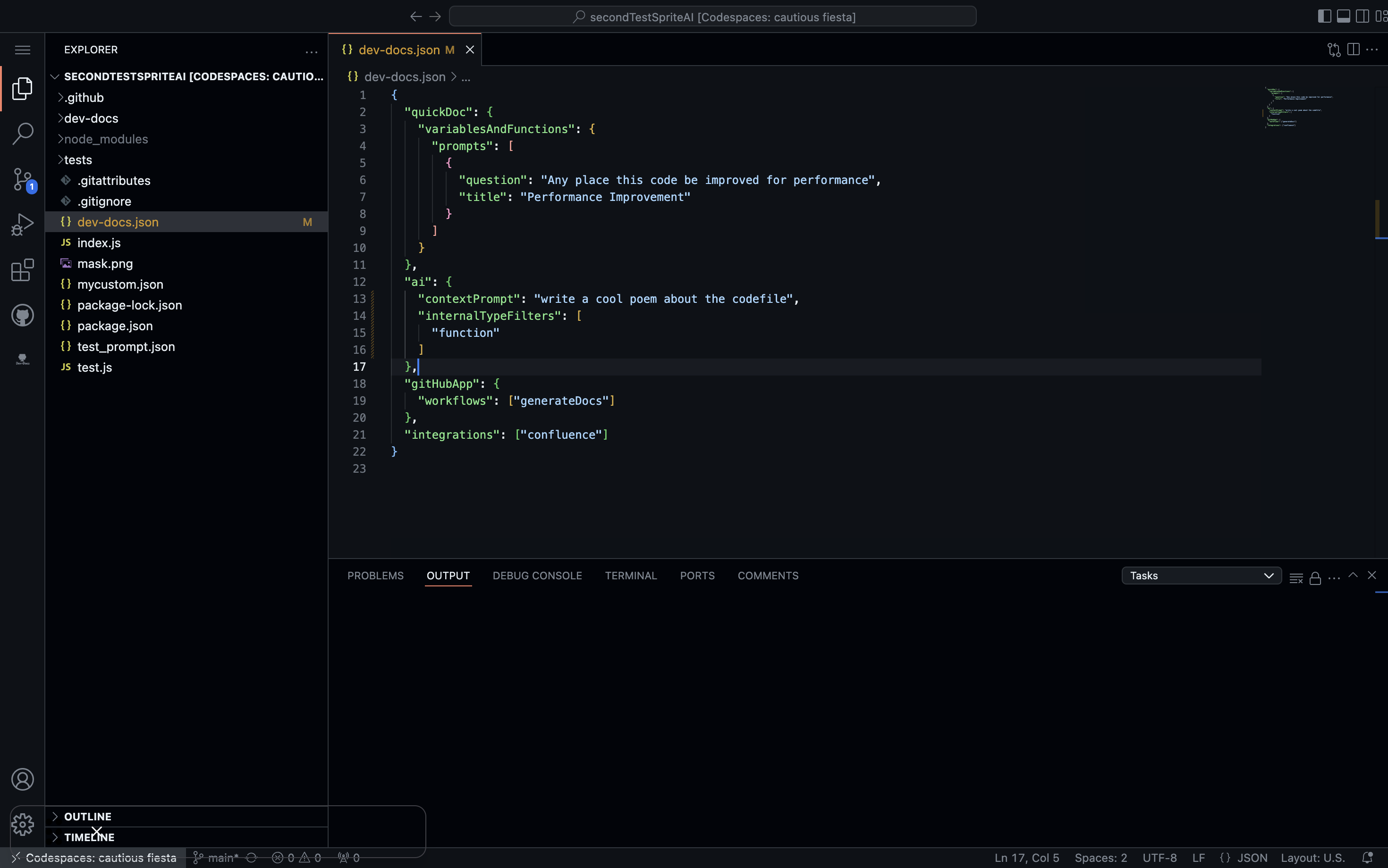 VS Code interface showing dev-docs.json